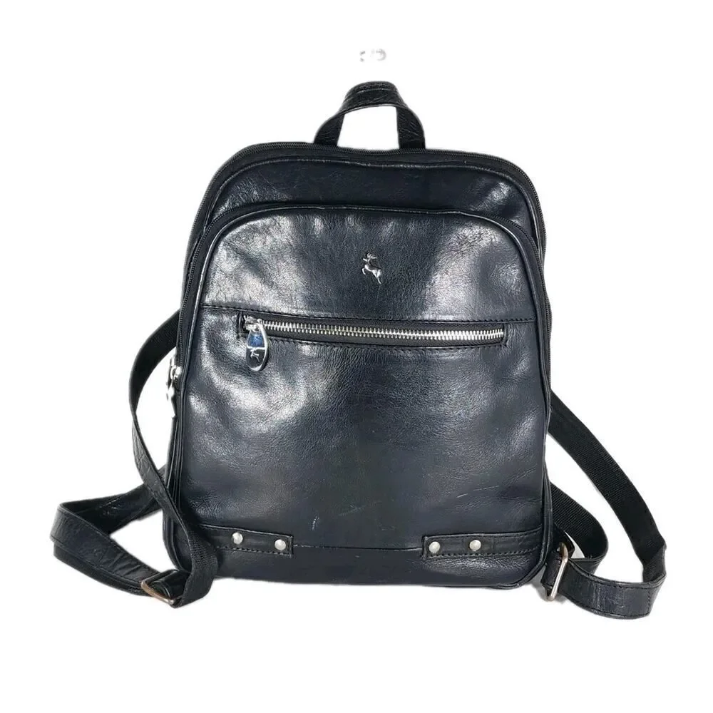 Ashwood Black Glazed Leather Medium Multi Compartments Purse Handbag Backpack